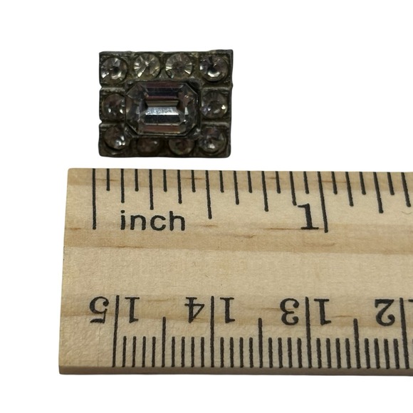 Vintage Pot Metal Tie Tack Pin Lapel Rhinestone Rectangle Art Deco Silver Tone - Picture 7 of 11